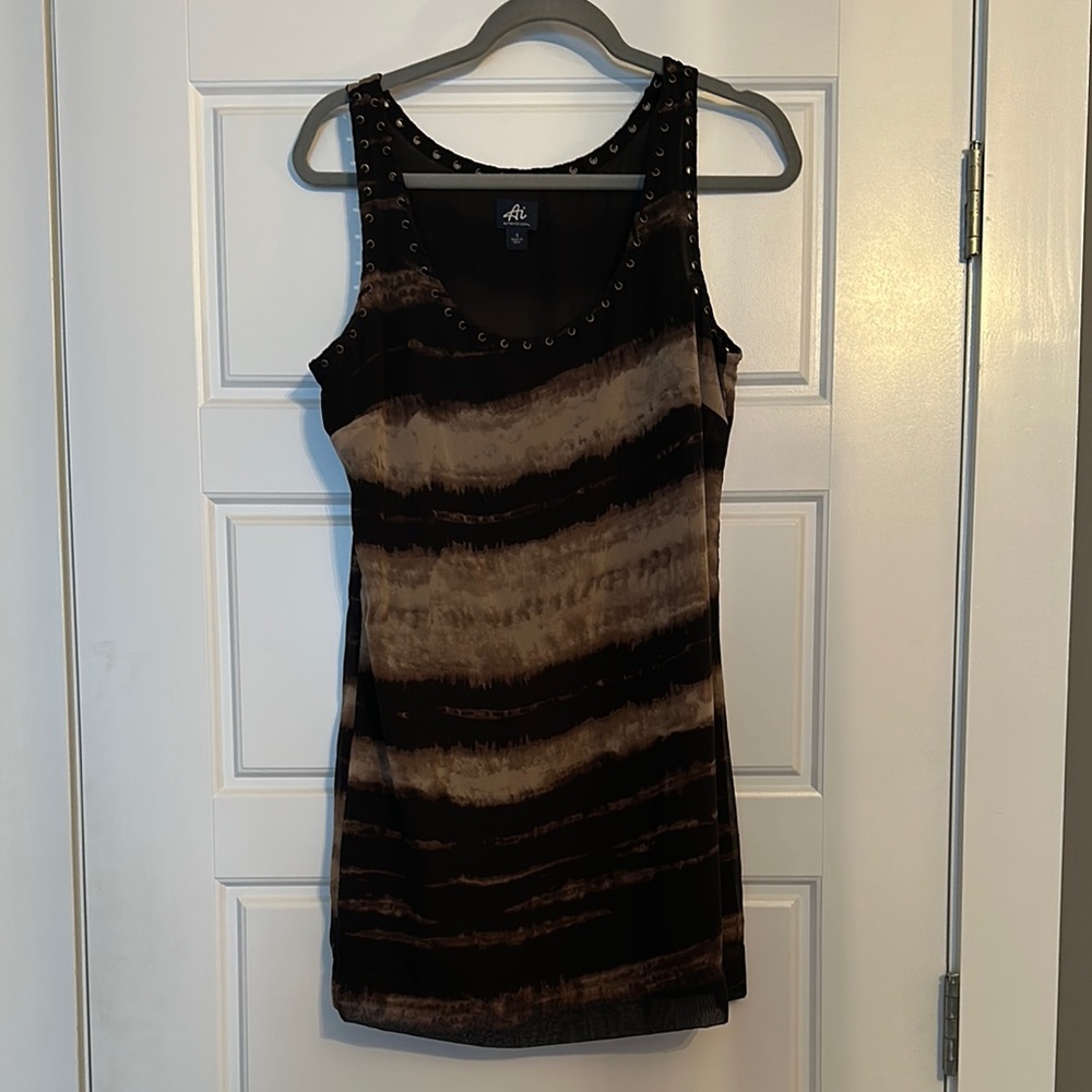 Black and Brown with grommet trim Midi Dress